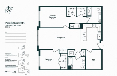 Floor plan for 2 beds, 2 baths, 1333 sqft